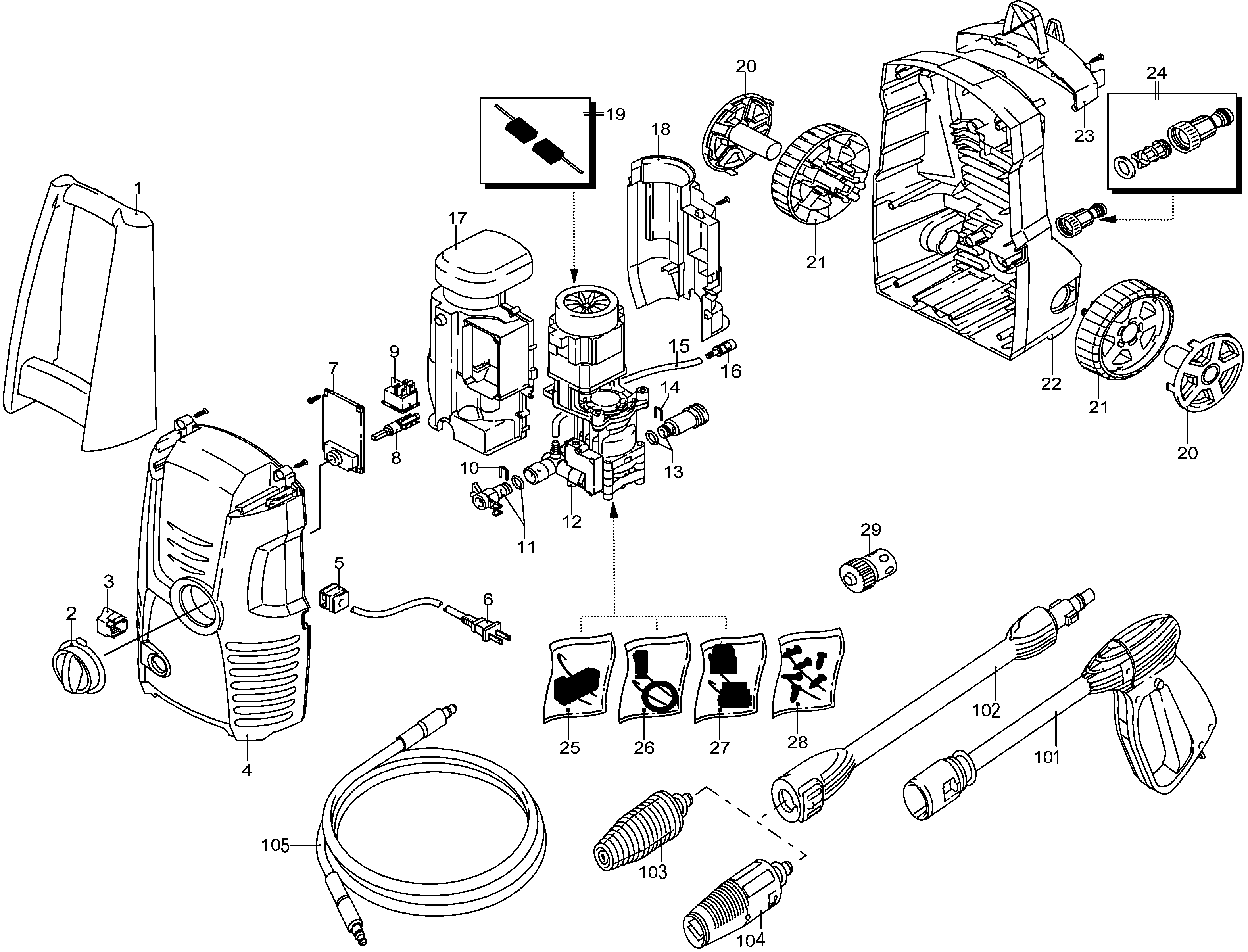 Default Diagram and Parts List for PW1300SW-B2 Type 1 Black and Decker Pressure Washer